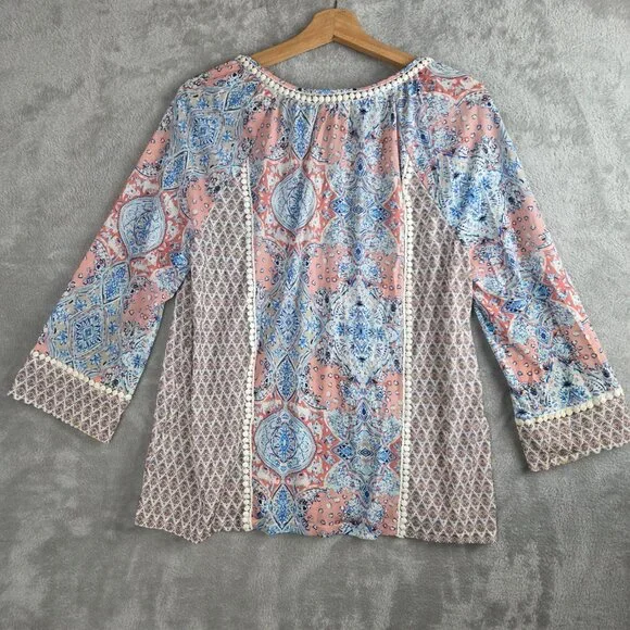 Style & Co. Women's White Pom-Pom Trim Peasant Blouse, Size Medium - Picture 3 of 7